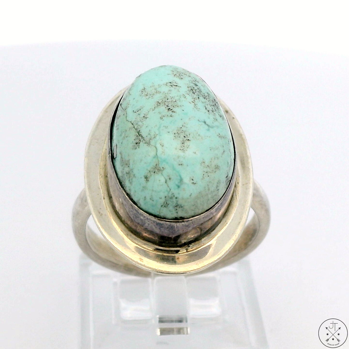 Vintage Signed Native American Sterling Silver Ring Mint Turquoise Size 9.25 Butte