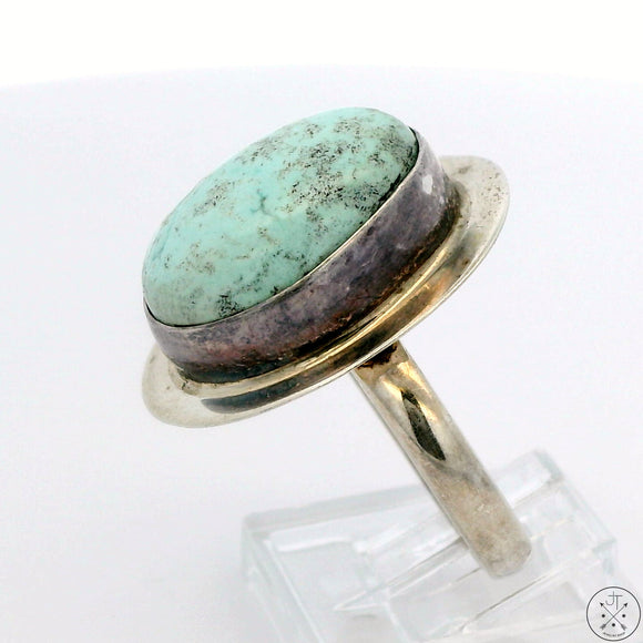 Vintage Signed Native American Sterling Silver Ring Mint Turquoise Size 9.25 Butte