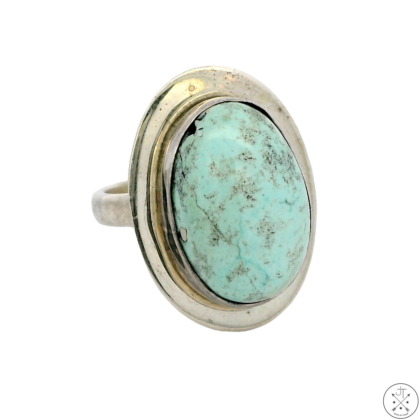 Vintage Signed Native American Sterling Silver Ring Mint Turquoise Size 9.25 Butte