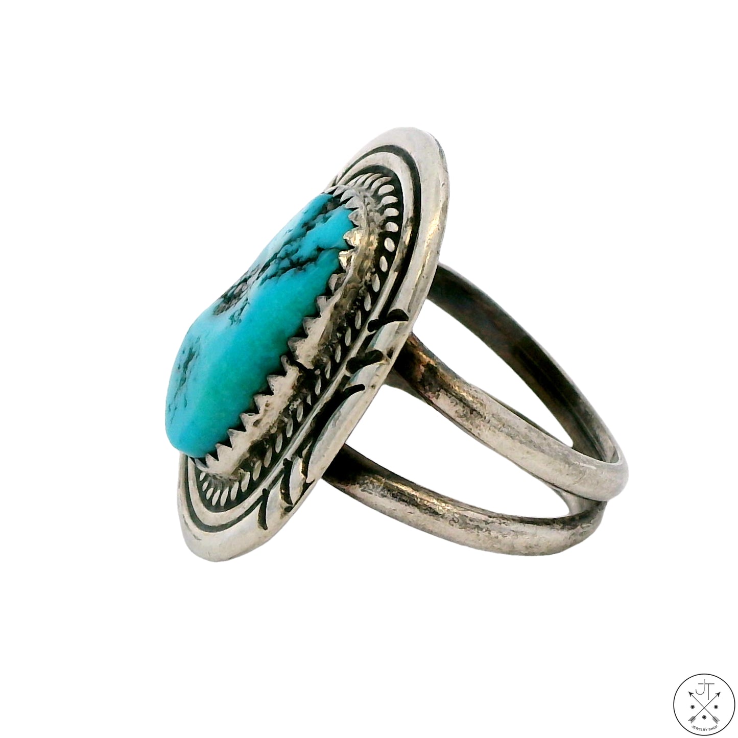 Vintage Sterling Silver Ring with Fox Mine Turquoise Size 7