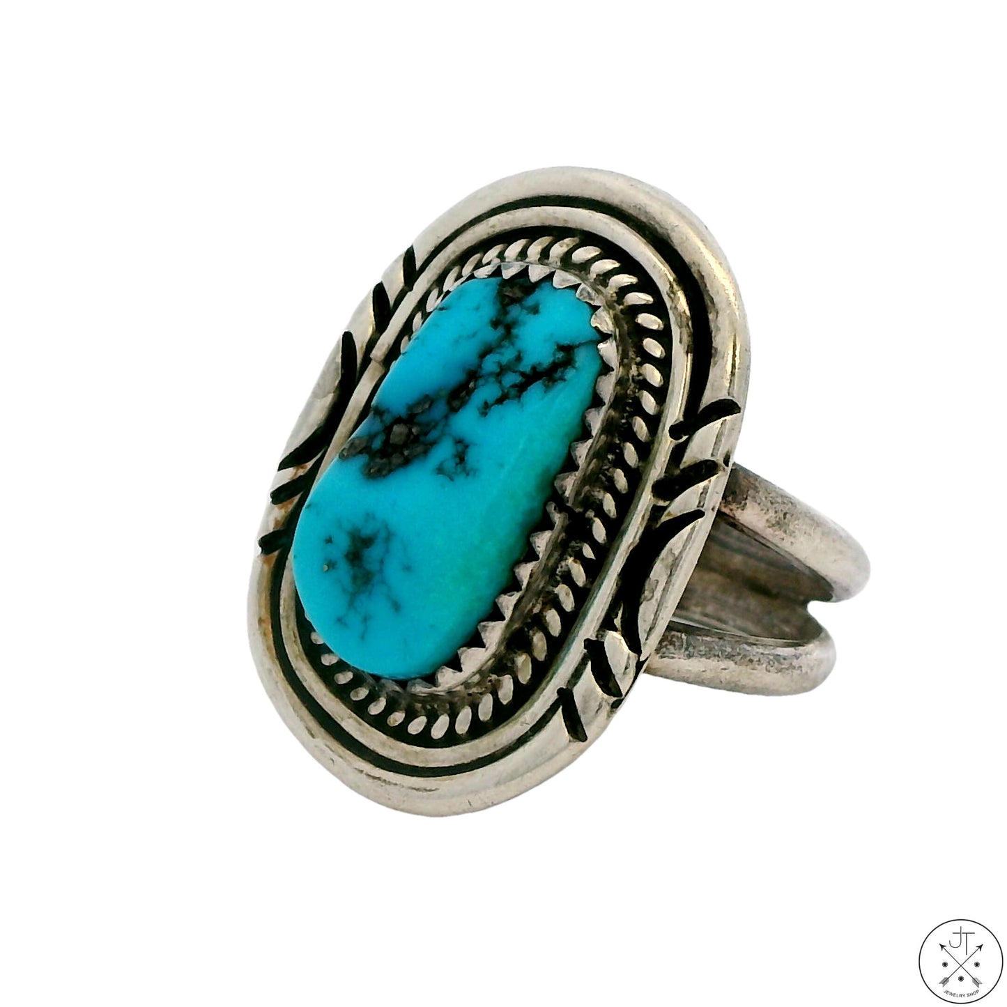 Vintage Sterling Silver Ring with Fox Mine Turquoise Size 7