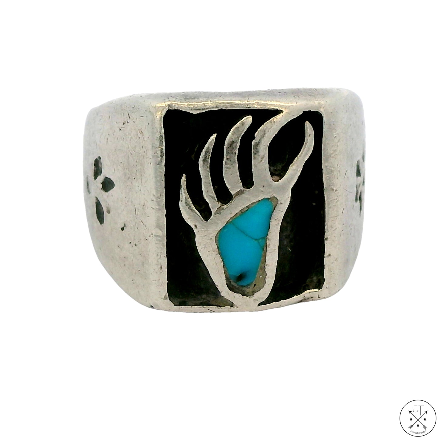 Vintage Sterling Silver Bear Paw Ring with Turquoise Size 7.25