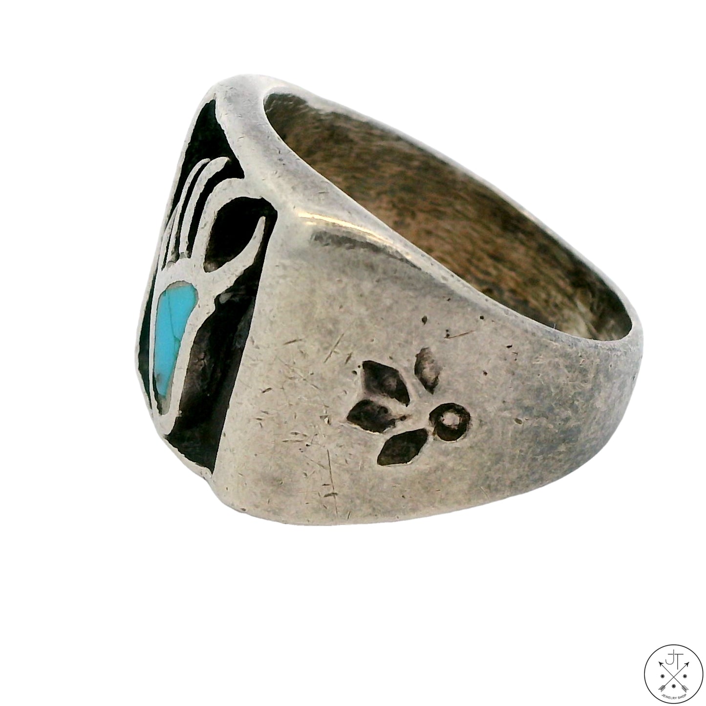 Vintage Sterling Silver Bear Paw Ring with Turquoise Size 7.25