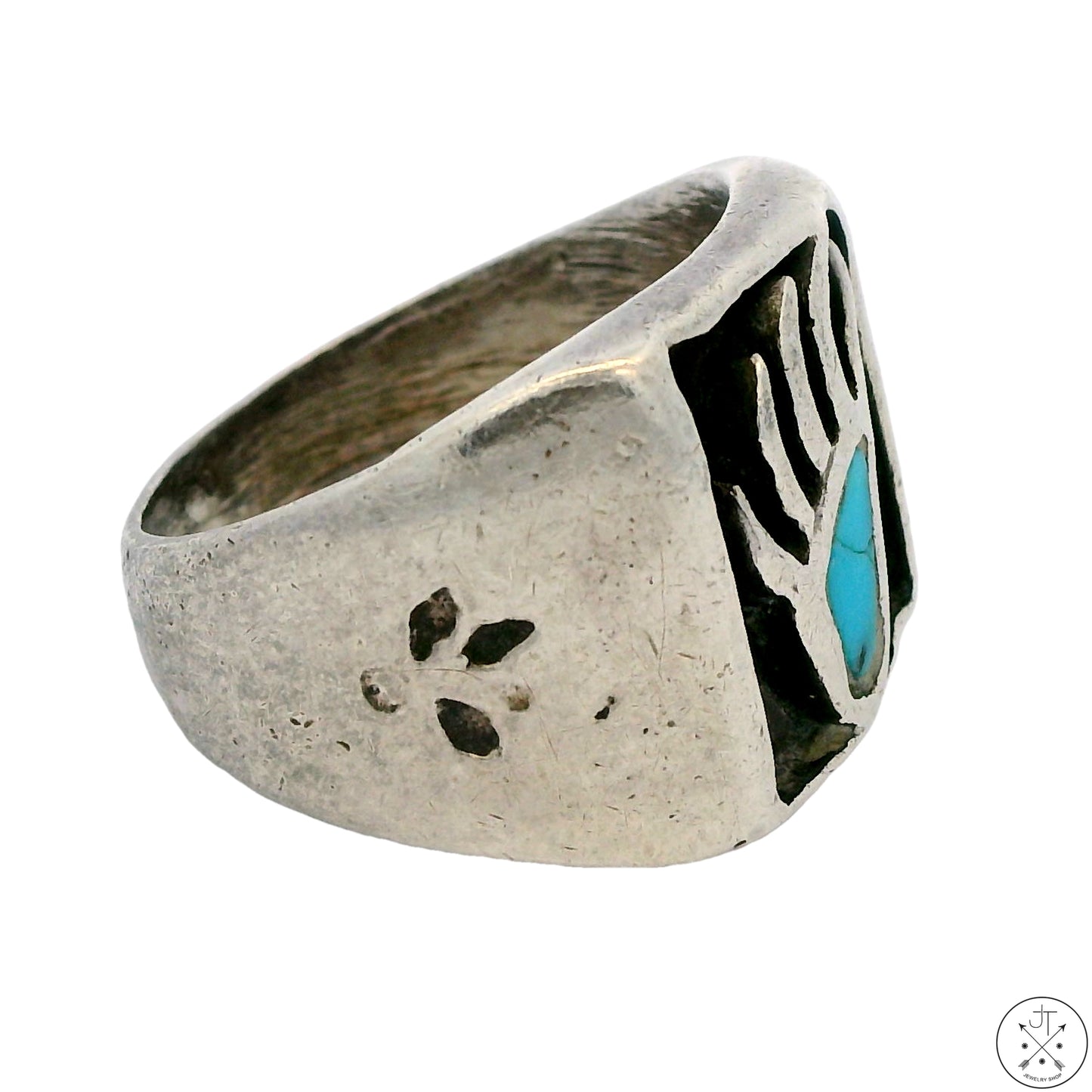 Vintage Sterling Silver Bear Paw Ring with Turquoise Size 7.25