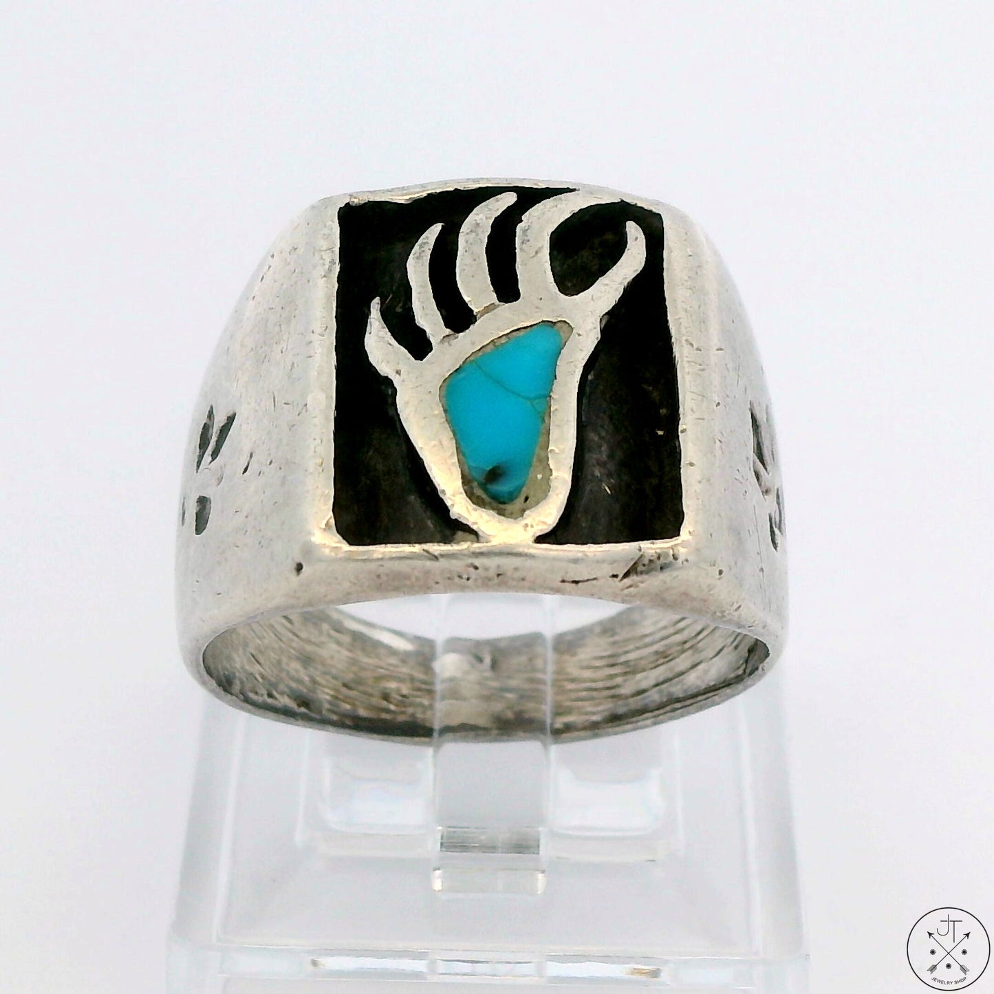 Vintage Sterling Silver Bear Paw Ring with Turquoise Size 7.25