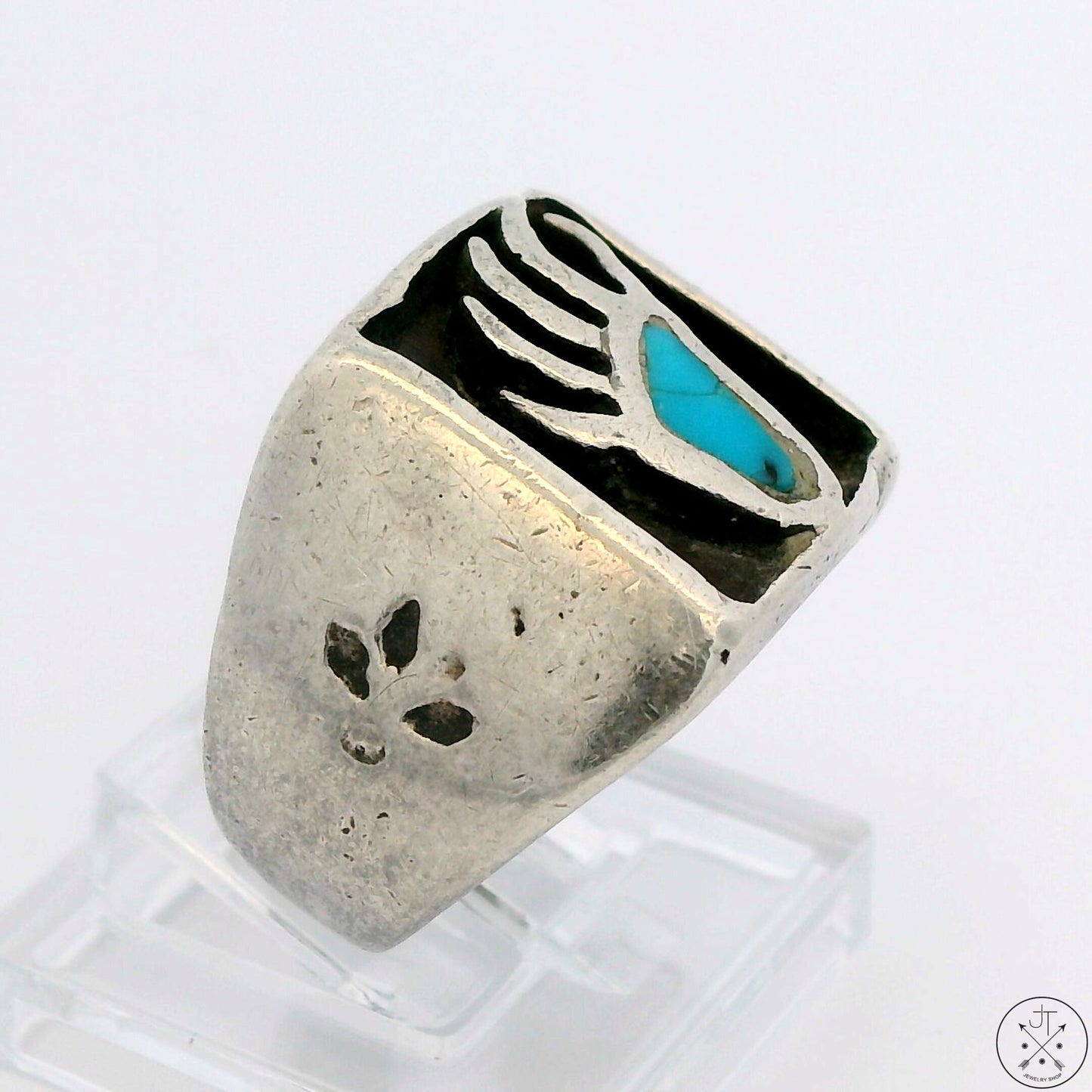 Vintage Sterling Silver Bear Paw Ring with Turquoise Size 7.25