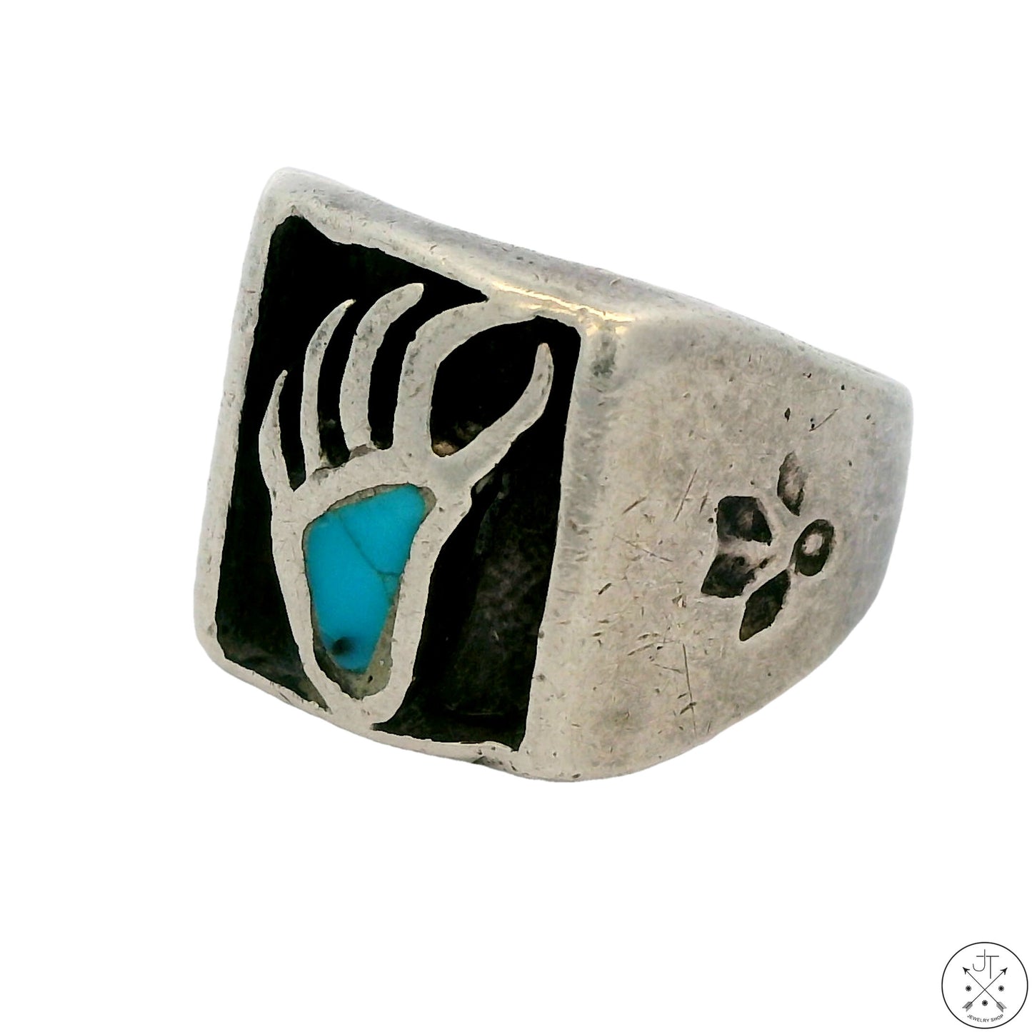 Vintage Sterling Silver Bear Paw Ring with Turquoise Size 7.25