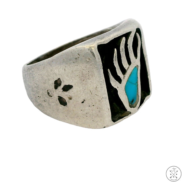 Vintage Sterling Silver Bear Paw Ring with Turquoise Size 7.25