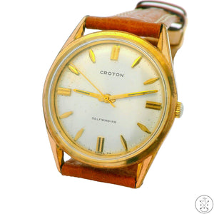 Vintage Croton ETA 17 Jewel Automatic 33 mm Swiss Watch Runs Plaque G10 Gold Plated