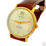 Vintage Benrus 39 Jewel Automatic 34 mm Date Swiss Watch Runs 3-Star Gold Plated Waterproof