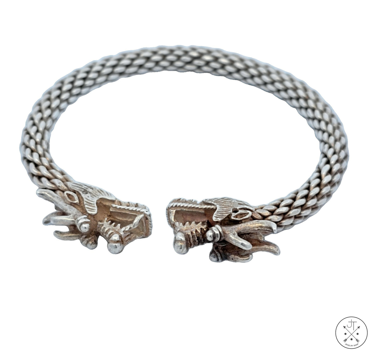 Heavy Vintage Sterling Silver Dragon Cuff Bangle Bracelet 7.5 Inch Double Headed