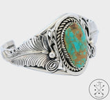 Vintage Navajo Sterling Silver Cuff Bracelet King's Manassa Green Turquoise 6.8 Inch Signed Thomas