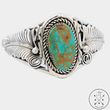 Vintage Navajo Sterling Silver Cuff Bracelet King's Manassa Green Turquoise 6.8 Inch Signed Thomas