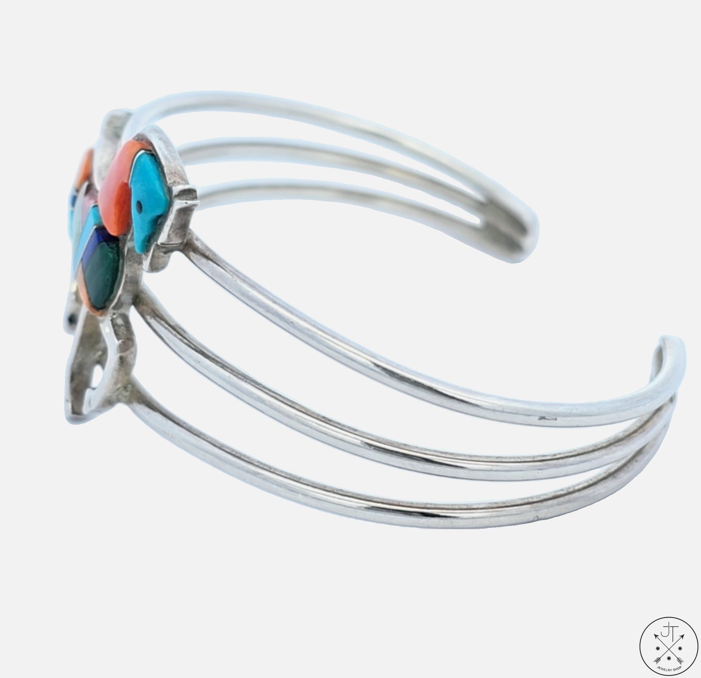 Vintage Navajo Sterling Silver Horse Mosaic Turquoise Cuff Bracelet 6.8 Inch Signed