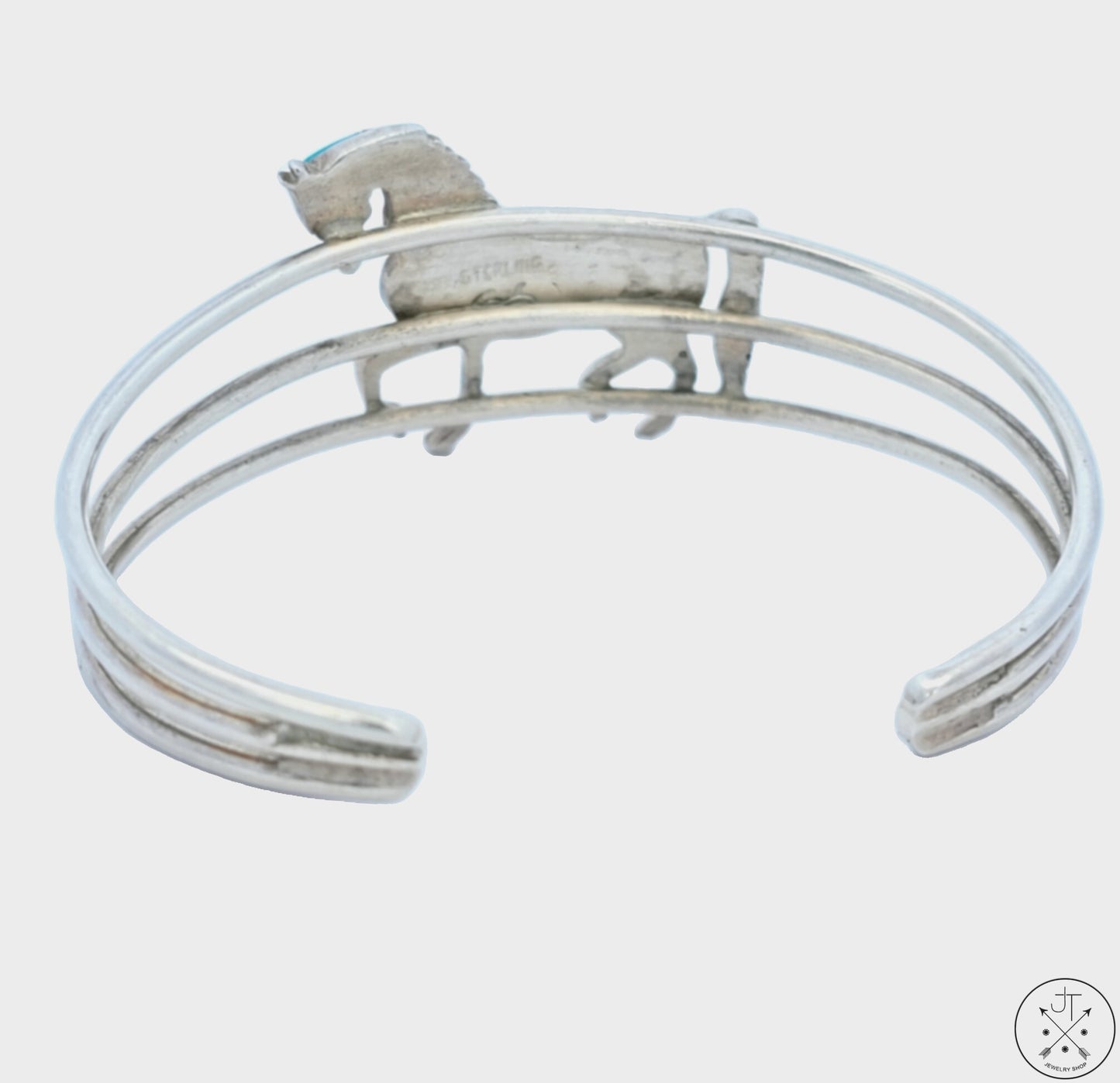 Vintage Navajo Sterling Silver Horse Mosaic Turquoise Cuff Bracelet 6.8 Inch Signed