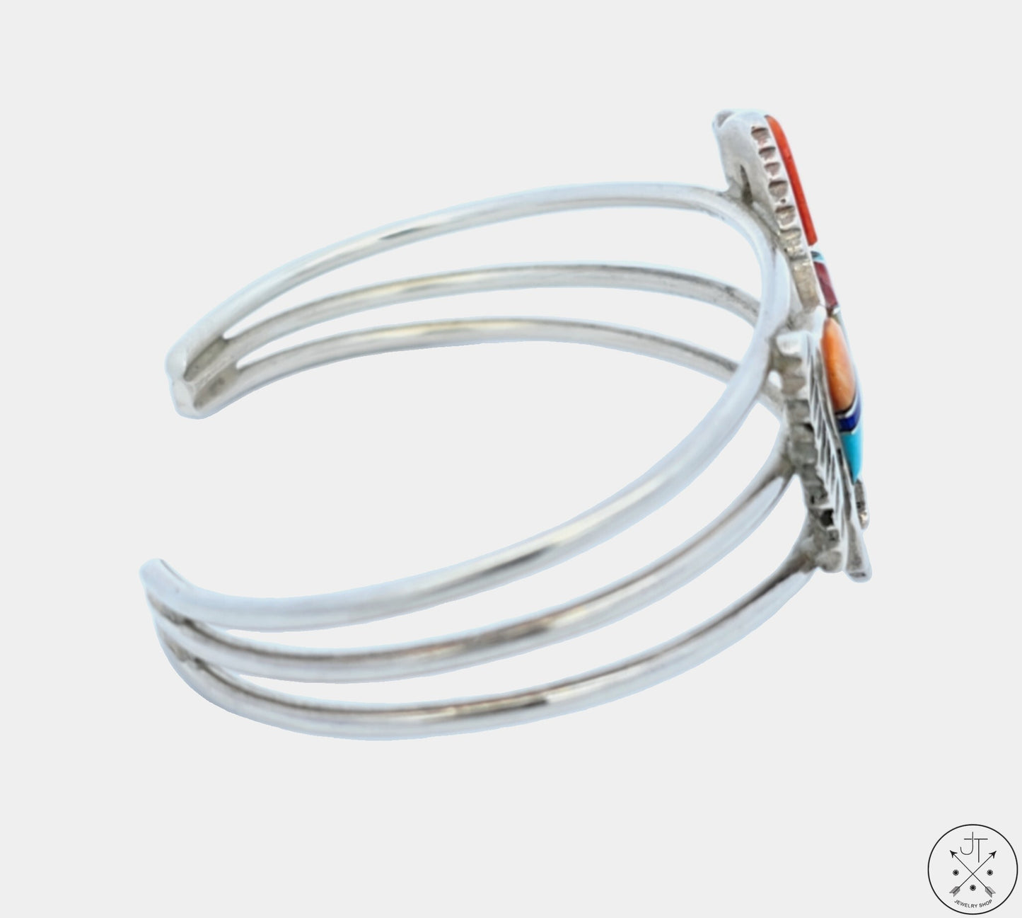 Vintage Navajo Sterling Silver Horse Mosaic Turquoise Cuff Bracelet 6.8 Inch Signed