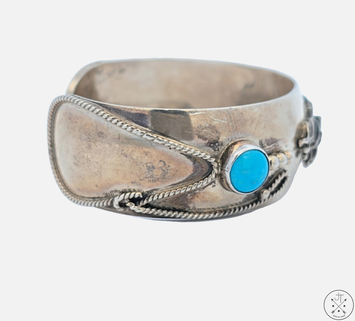 Vintage Sterling Silver Horses Cuff Bracelet 6.7 Inch Running Bear Native American Turquoise