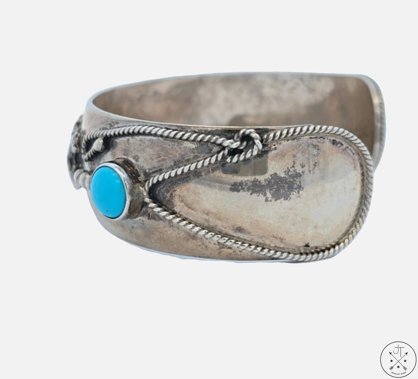 Vintage Sterling Silver Horses Cuff Bracelet 6.7 Inch Running Bear Native American Turquoise