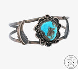 Vintage Sterling Silver Bisbee Mine Turquoise Cuff Bracelet 6.6 Inch Dark Patina