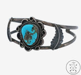 Vintage Sterling Silver Bisbee Mine Turquoise Cuff Bracelet 6.6 Inch Dark Patina