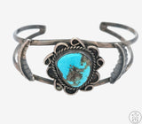 Vintage Sterling Silver Bisbee Mine Turquoise Cuff Bracelet 6.6 Inch Dark Patina