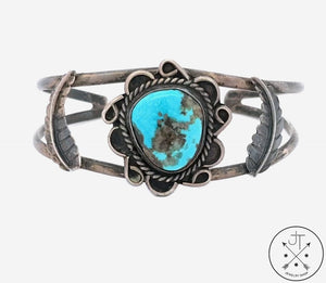 Vintage Sterling Silver Bisbee Mine Turquoise Cuff Bracelet 6.6 Inch Dark Patina