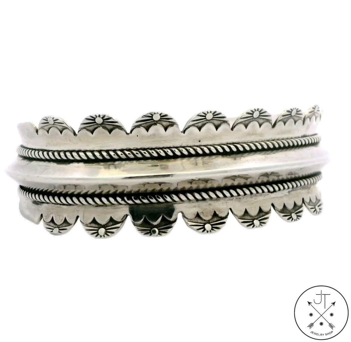 Vintage Navajo Sterling Silver Cuff Bracelet 6.7 Inch Carinated Flared Signed Troutman