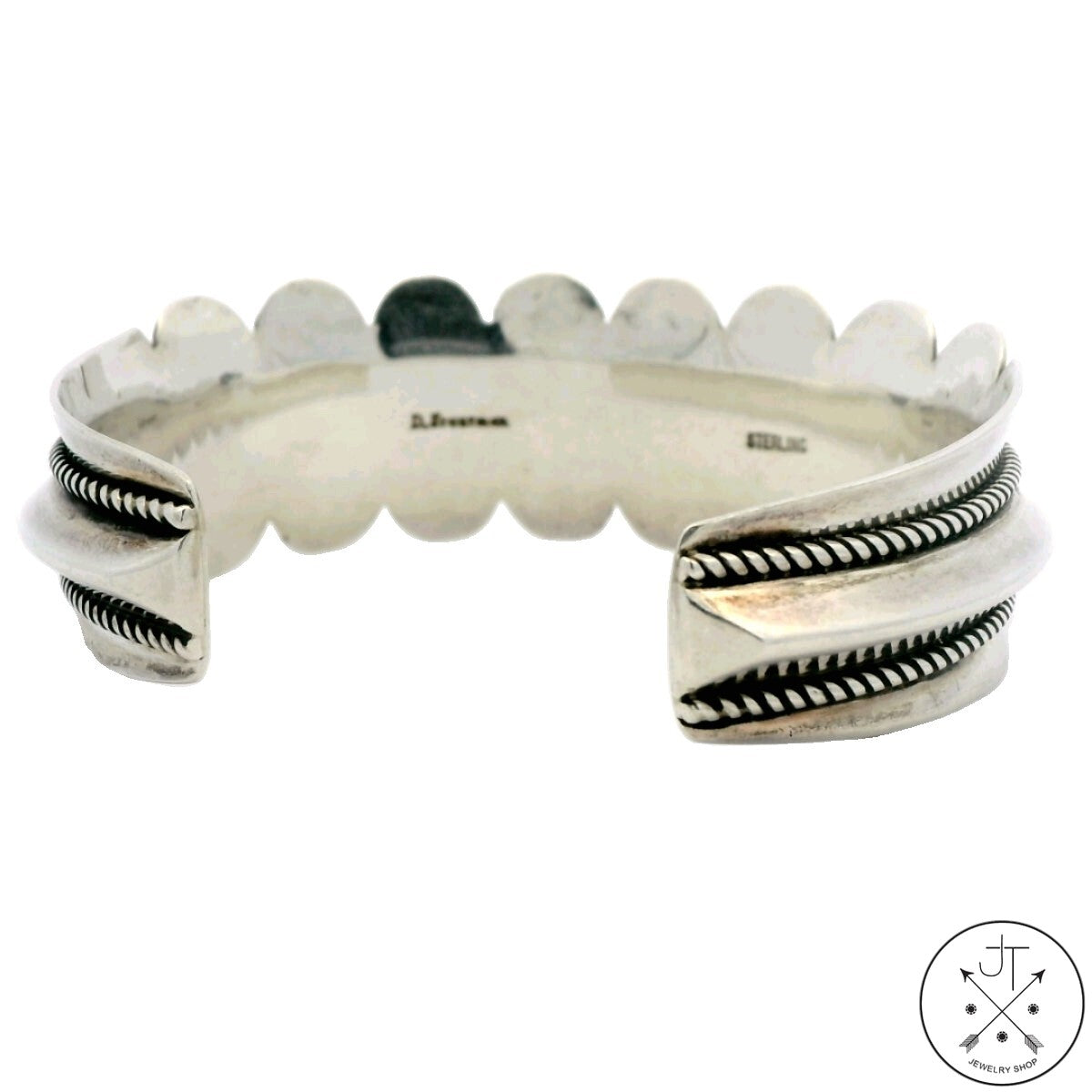 Vintage Navajo Sterling Silver Cuff Bracelet 6.7 Inch Carinated Flared Signed Troutman