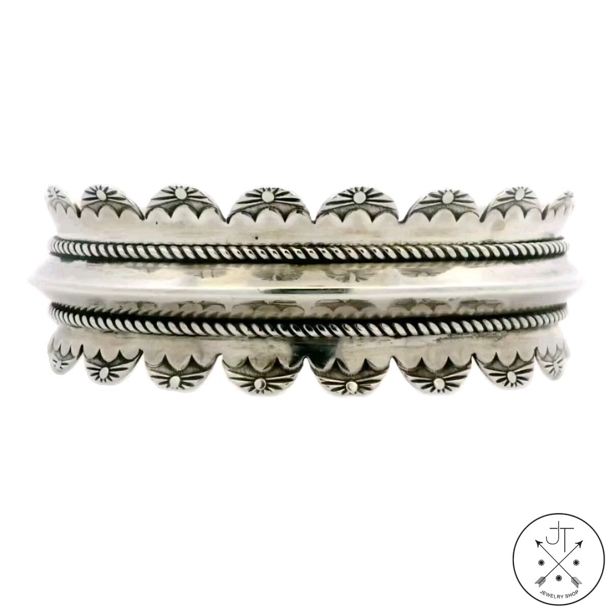 Vintage Navajo Sterling Silver Cuff Bracelet 6.7 Inch Carinated Flared Signed Troutman