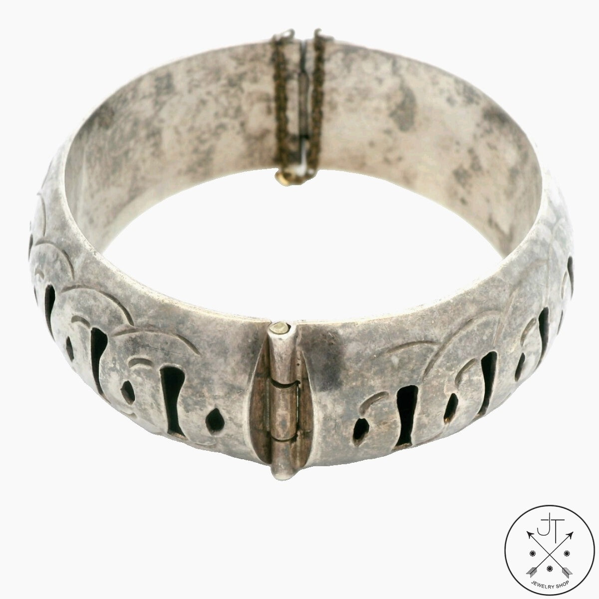 Vintage Sterling Silver Hinged Bangle Bracelet 2.3 Inch Taxco Mexico TM-143