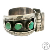 Vintage Sterling Silver Green Turquoise Watch Cuff Signed 6.25in Native American