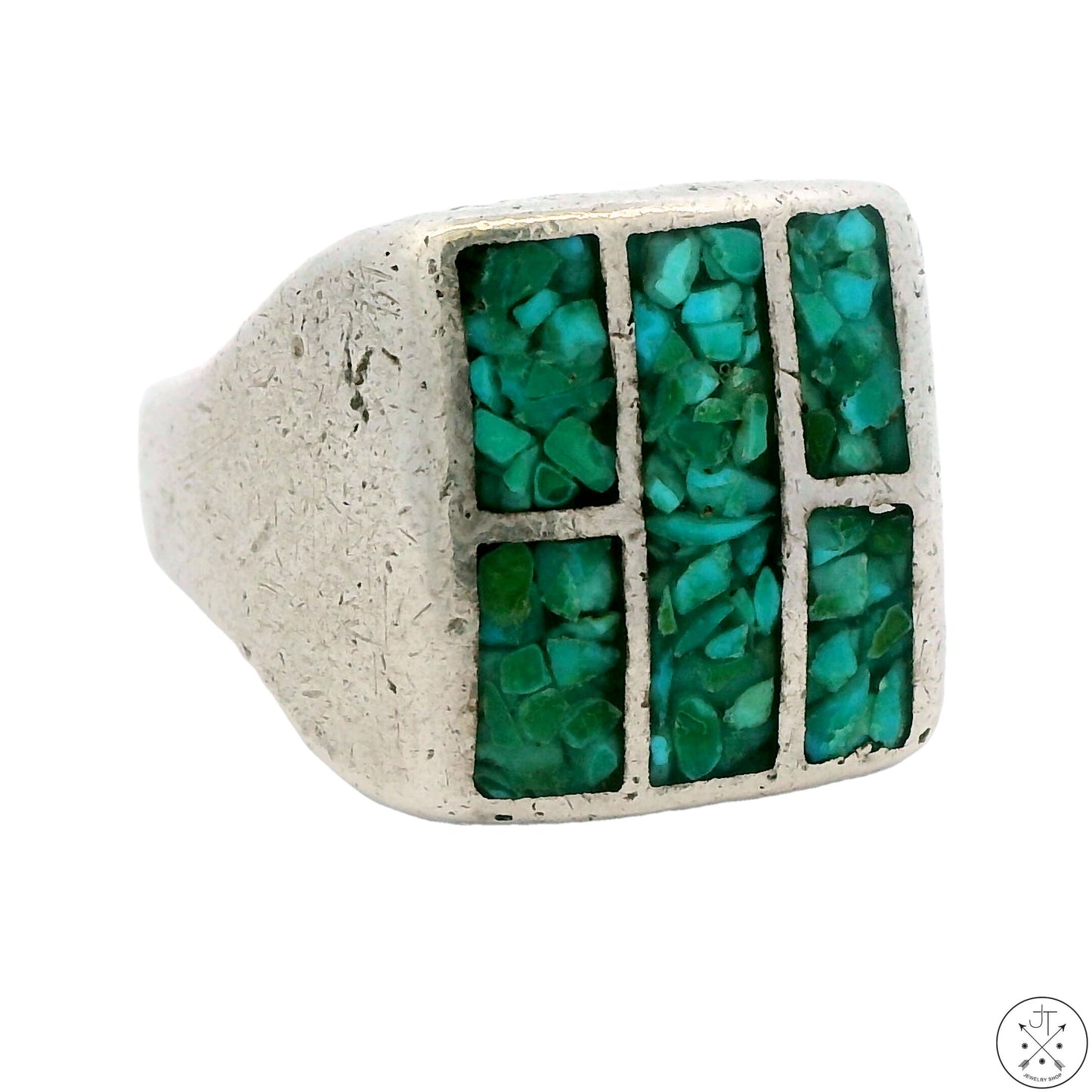 Vintage Navajo Sterling Silver Turquoise Inlay Ring Size 8.75 Signed Joe