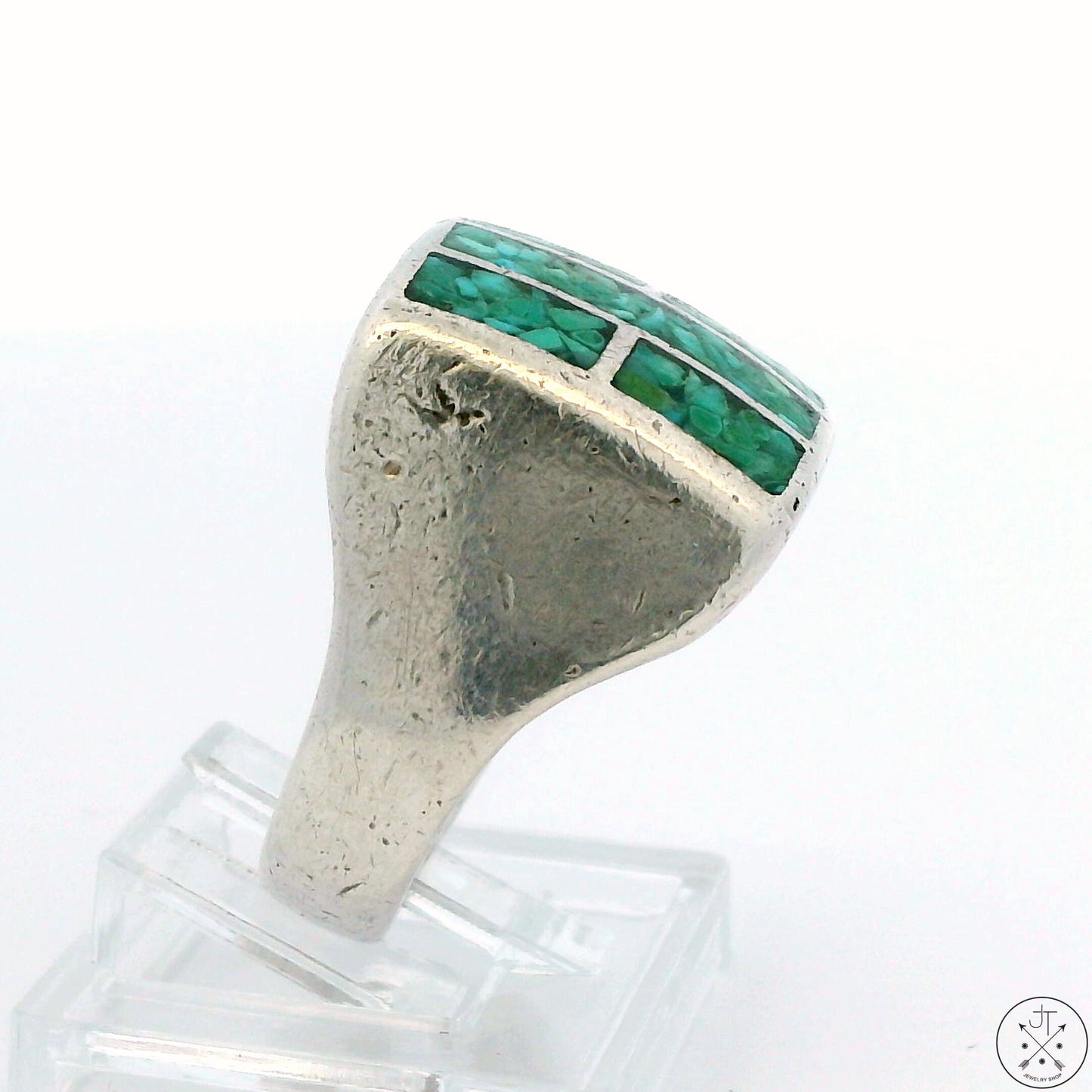 Vintage Navajo Sterling Silver Turquoise Inlay Ring Size 8.75 Signed Joe
