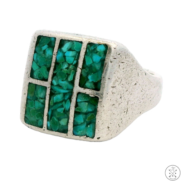 Vintage Navajo Sterling Silver Turquoise Inlay Ring Size 8.75 Signed Joe