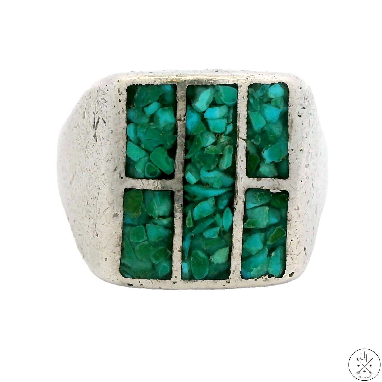 Vintage Navajo Sterling Silver Turquoise Inlay Ring Size 8.75 Signed Joe