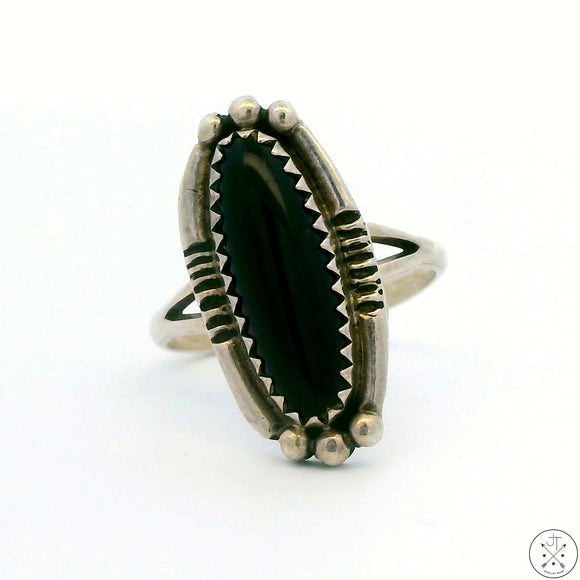 Vintage Sterling Silver Ring with Onyx Size 7 Signed