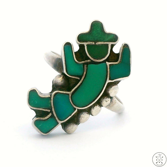 Vintage Kachina Dancer Sterling Silver Ring with Turquoise Size 7.75 Zuni Hopi