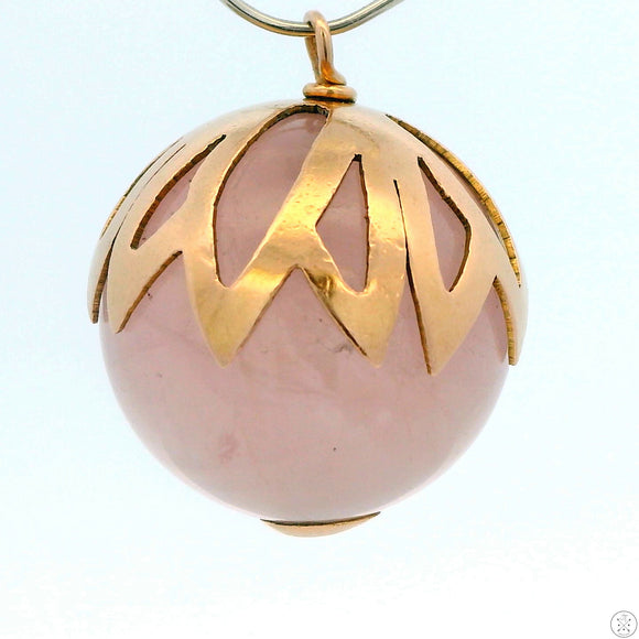 Vintage 18k Yellow Gold Pendant with 19 mm Rose Quartz Sphere