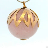 Vintage 18k Yellow Gold Pendant with 19 mm Rose Quartz Sphere