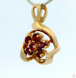 Vintage 14k Yellow Gold Flower Pendant with 1/10 ctw Red Spinel