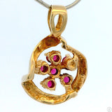 Vintage 14k Yellow Gold Flower Pendant with 1/10 ctw Red Spinel