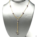 Vintage 14k Italy Yellow Gold 16 in Station Necklace Lariat Y-Drop Negligee Garnet Quartz