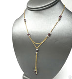 Vintage 14k Italy Yellow Gold 16 in Station Necklace Lariat Y-Drop Negligee Garnet Quartz