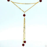 Vintage 14k Italy Yellow Gold 16 in Station Necklace Lariat Y-Drop Negligee Garnet Quartz