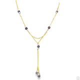 Vintage 14k Italy Yellow Gold 16 in Station Necklace Lariat Y-Drop Negligee Garnet Quartz