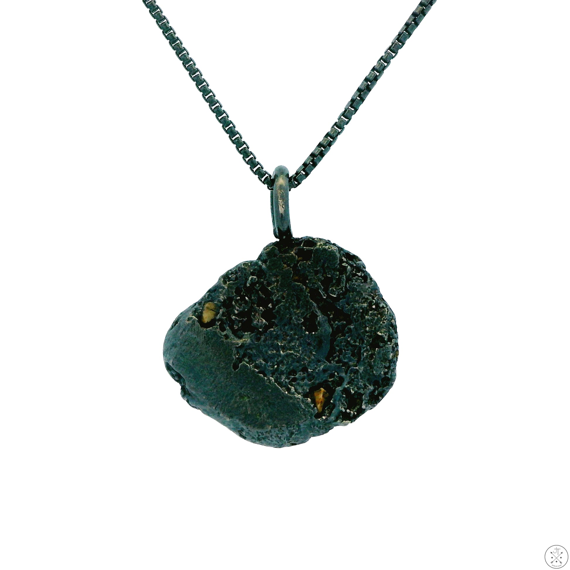 A vintage sterling silver nugget pendant necklace with a dark patina, displayed on a plain background.