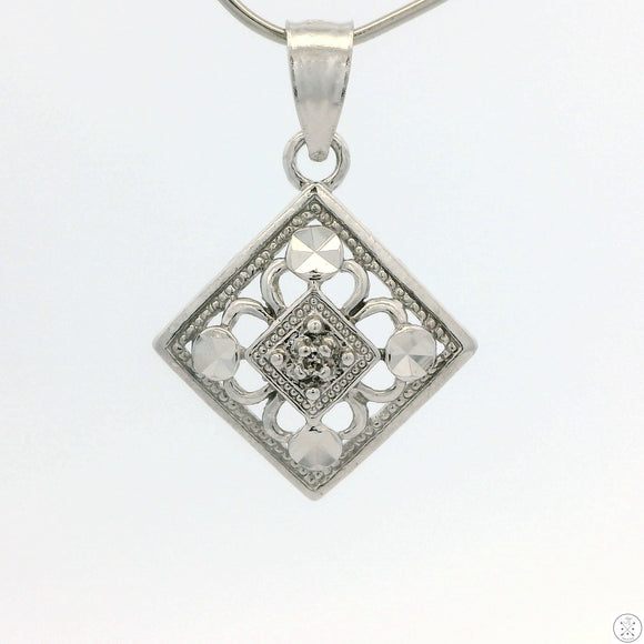 New 10k White Gold Pendant with Diamond