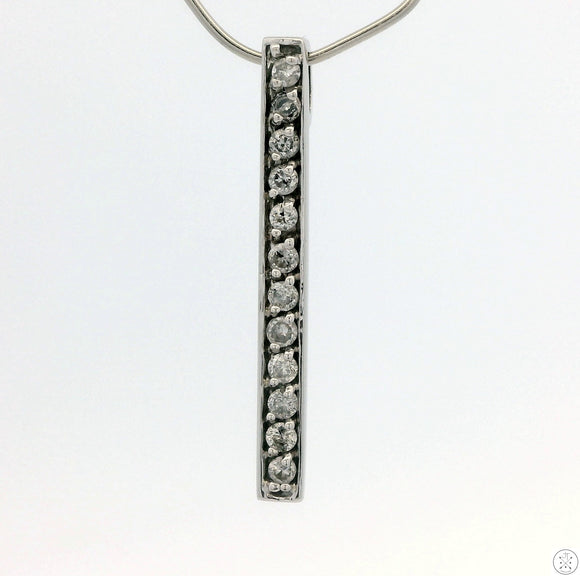 14k White Gold Bar Pendant with Natural Diamonds