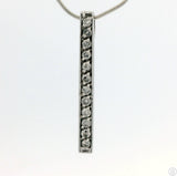 14k White Gold Bar Pendant with Natural Diamonds