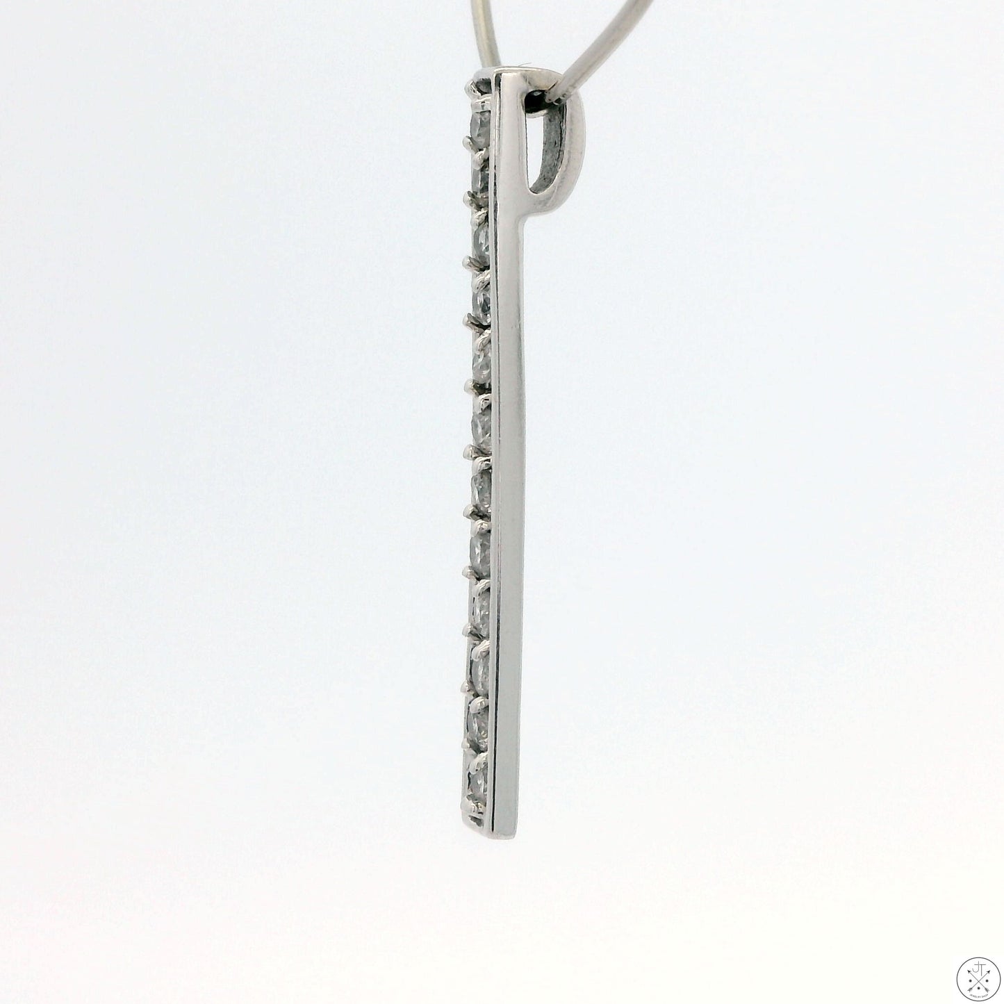 14k White Gold Bar Pendant with .12 ctw Natural Diamonds
